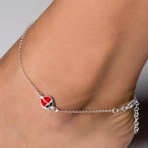 SUPER CUTE STERLING SILVER ROLO CHAIN ANKLET ENAME LADYBUG CHARM ADORNMENT